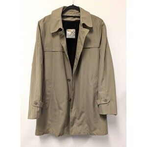 Vintage London Fog Towne Mens Tan Trench Coat Teddy Brown Faux Fur Lining sz 42R